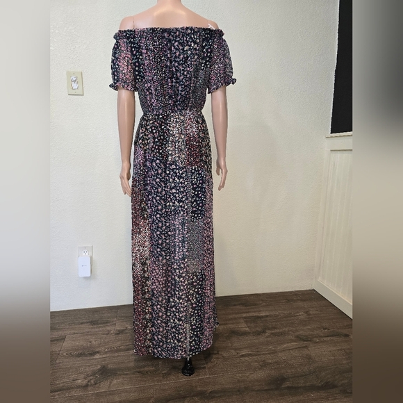 Lulus Maxi Dress Women’s Large Neva Navy Floral Chiffon Slit - Picture 9 of 11